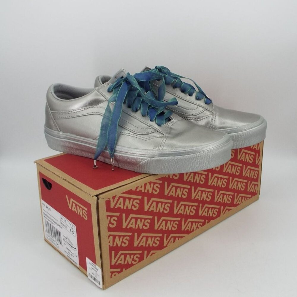 Vans Old Skool Metallic Silver Sneakers Fabric Laces Size 8.5